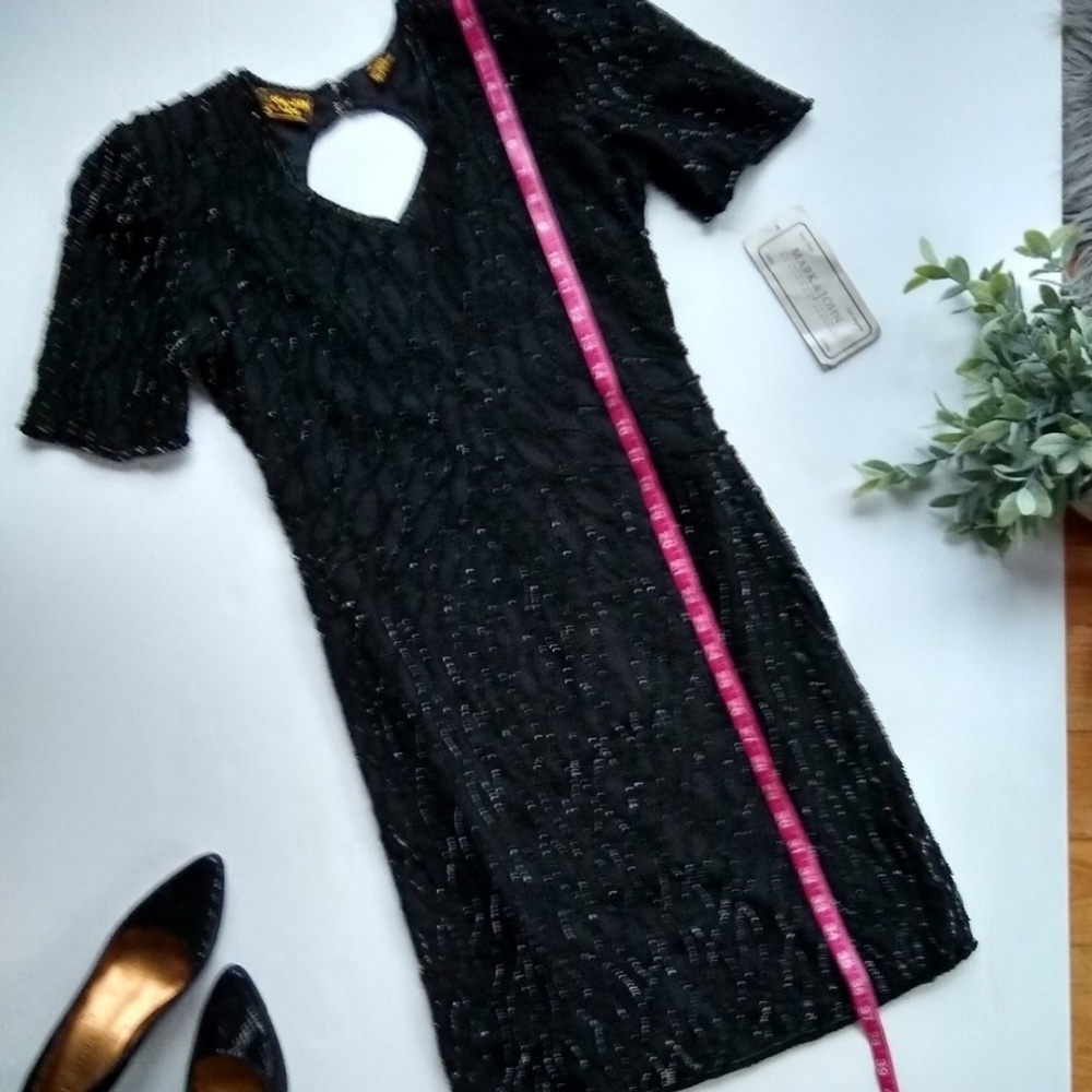 VINTAGE sequined beaded silk little black sheath dress deadstock - Picture 8 of 12